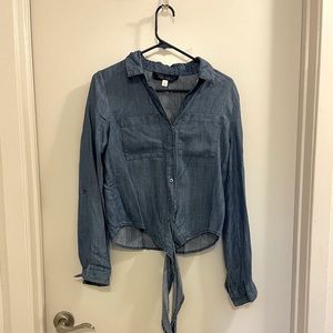 Denim button down, cropped with tie